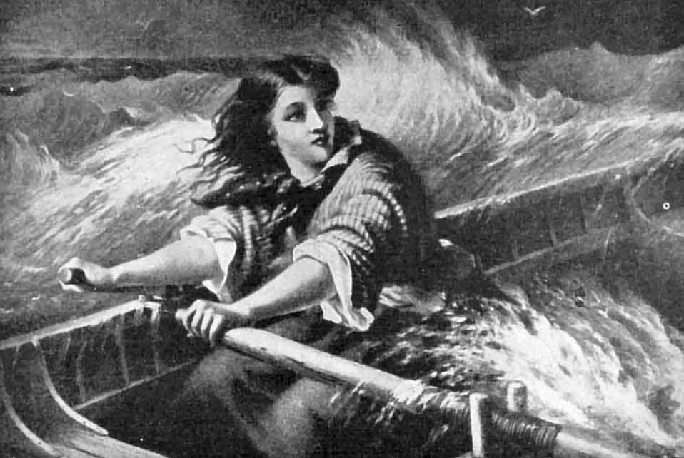 vintage-woman-rowing-rough-sea
